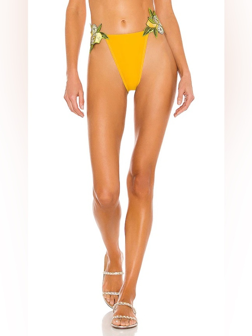 Andrea Iyamah Mustard Citrus Applique High Leg Bikini Bottom Women’s M NWT